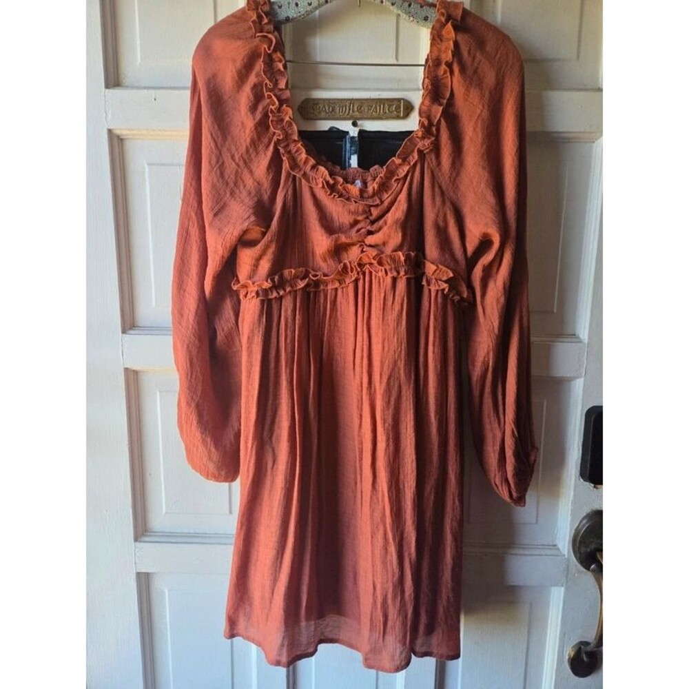 Magnolia Boutique Rust Boho Ruffle Mini Dress Long Sleeve